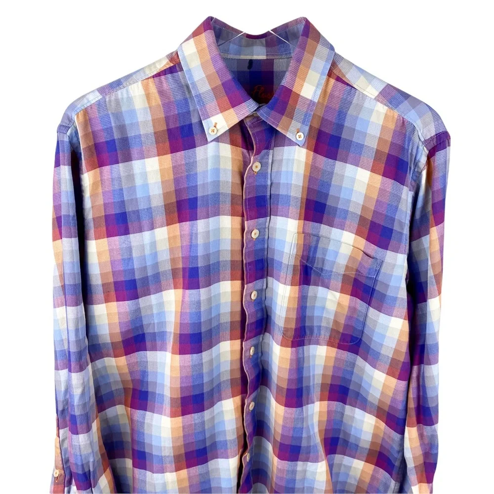 Alan Flusser Purple Plaid Button Down Shirt Size Medium - Picture 2 of 6